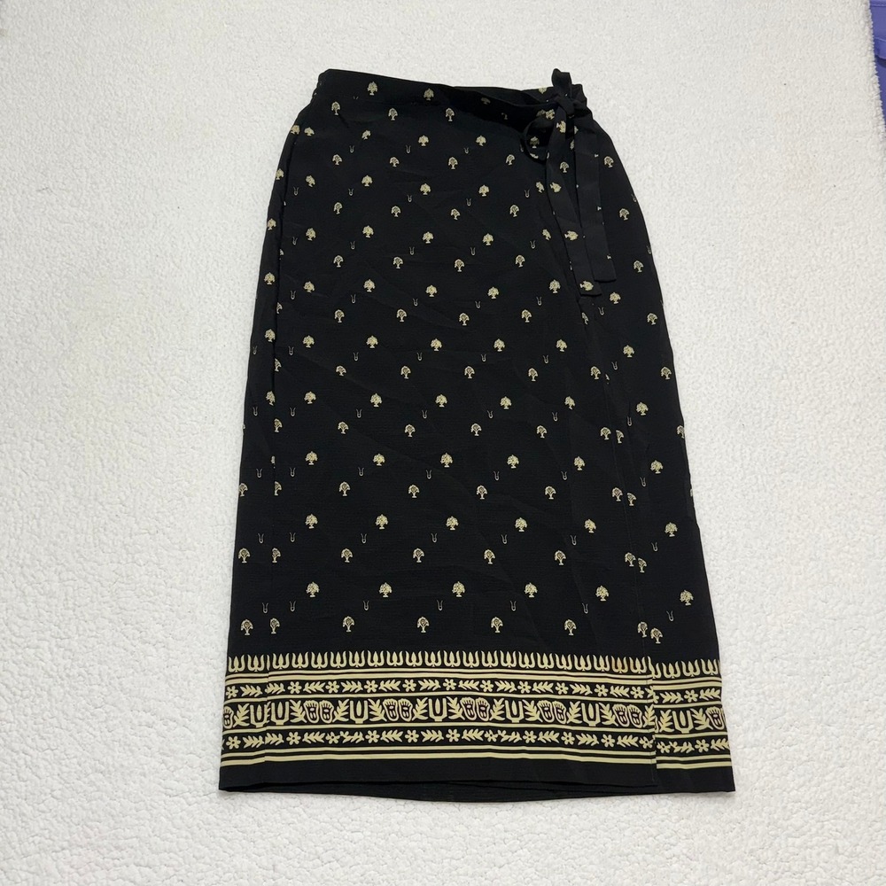 Joan Leslie Vintage Black Gold Faux Wrap‎ Maxi Skirt Size 12 Style 7333304